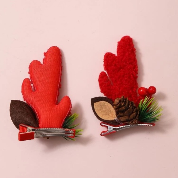 🦌 Awesome Pair Of Elk Reindeer Deer Antler Pinecone Hair Clips 🦌 - Picture 2 of 3